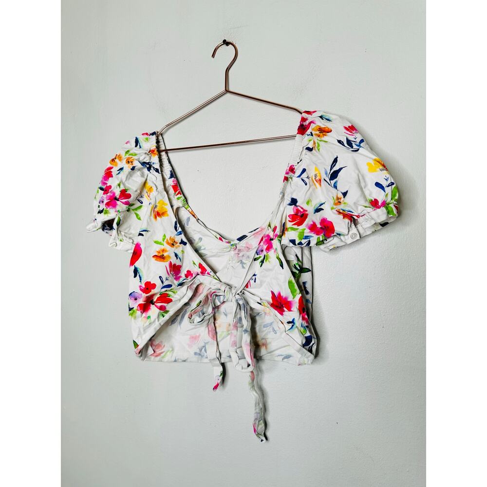 MARISSA WEBB x RTR White Floral Printed Short Sleeve Puff Sleeve Wrap Top Size M - Picture 6 of 11